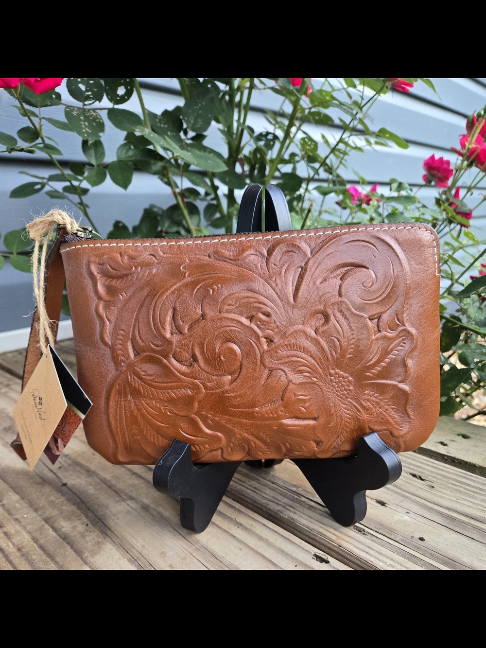 Patricia Nash Floral Tooled Leather Wristlet in Warm Brown.  New With Tags. - Picture 2 of 8